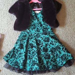 Green and black toddler girls holiday dress w/card